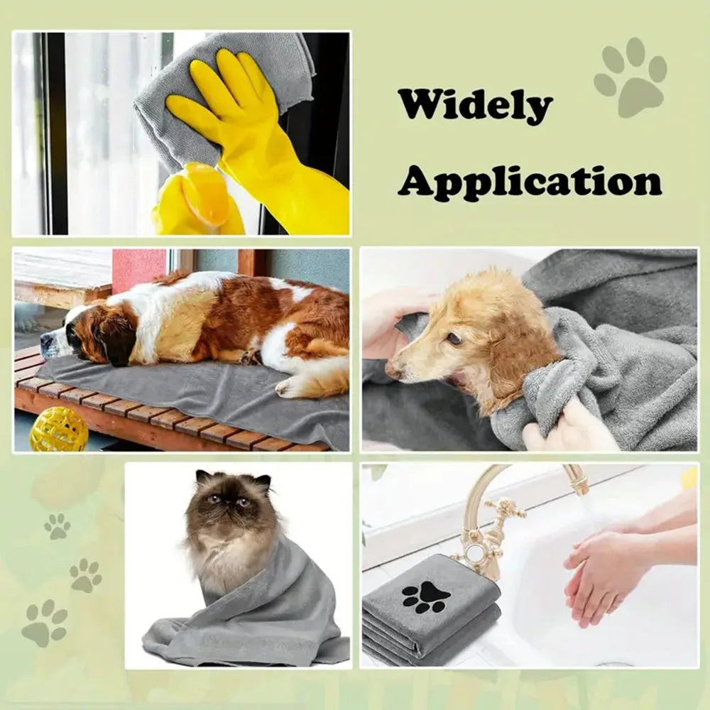 Microfiber Pet Bath Towel Embroidered Super Soft Absorbent Quick-Dry Thick Dog Cat Blanket For Dogs Bathrobe Grooming Supplies